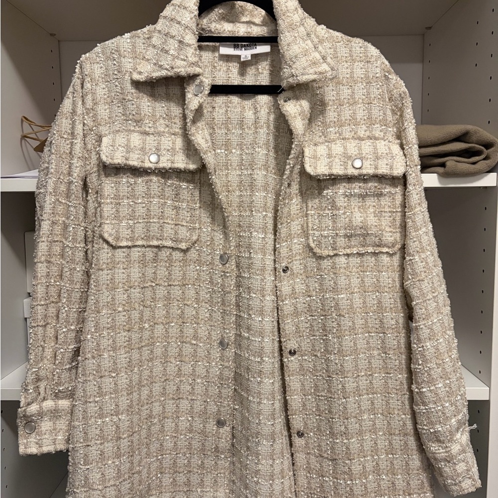 BB Dakota by Steve Madden Cream Tweed Utility Shacket